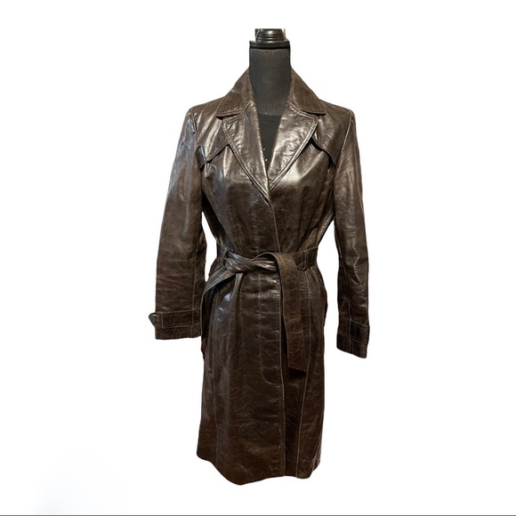 Vintage Nine West brown leather trench coat